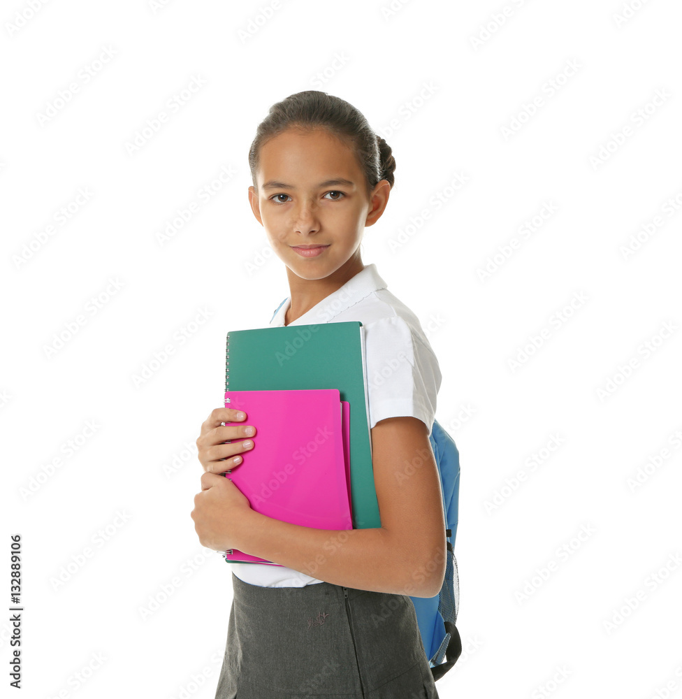 Cute schoolgirl on white background Cute schoolgirl on white background