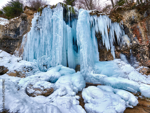 Frozen waterfall in the winter