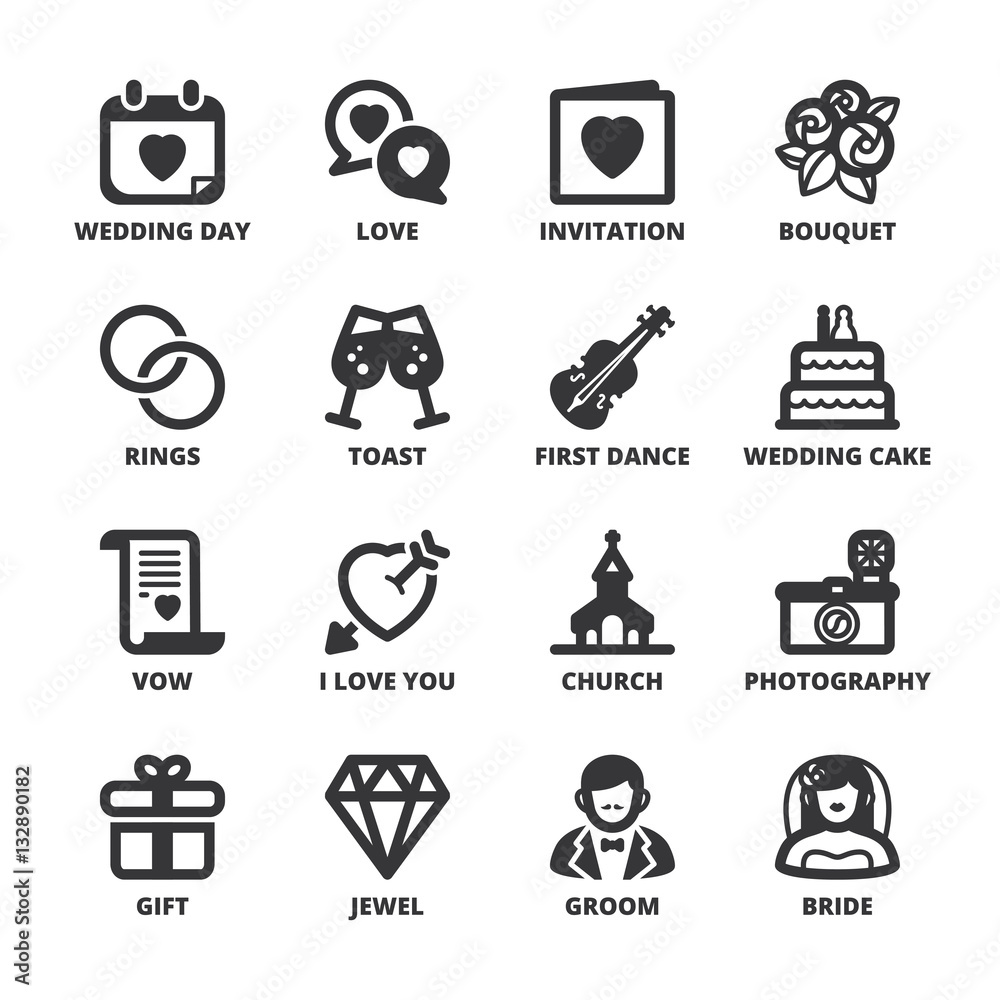 Fototapeta premium Weddings flat symbols. Black