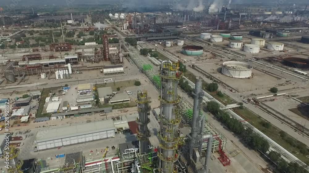 Aerial take of refinery installations Aerial take of refinery installations