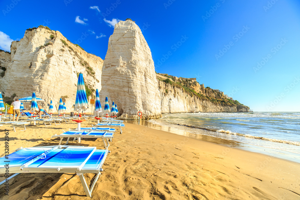 View of beach in Vieste, Capo Gargano, Italy