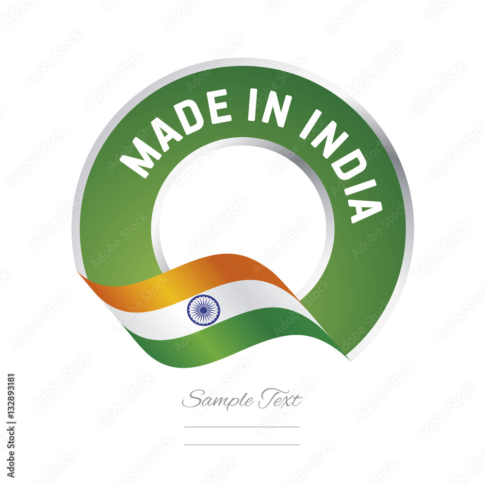 Made in India flag green color label button banner Stock ...