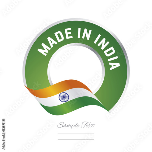 Made in India flag green color label button banner