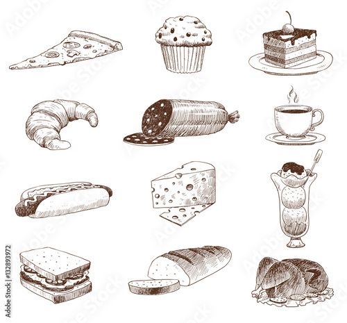 Vector hand drawn food sketch and kitchen doodle.