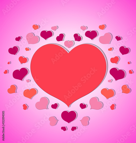 little hearts around a big red heart pink background