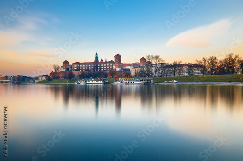 Wawel Castle in the evening in Krakow, Poland. Long time exposure
