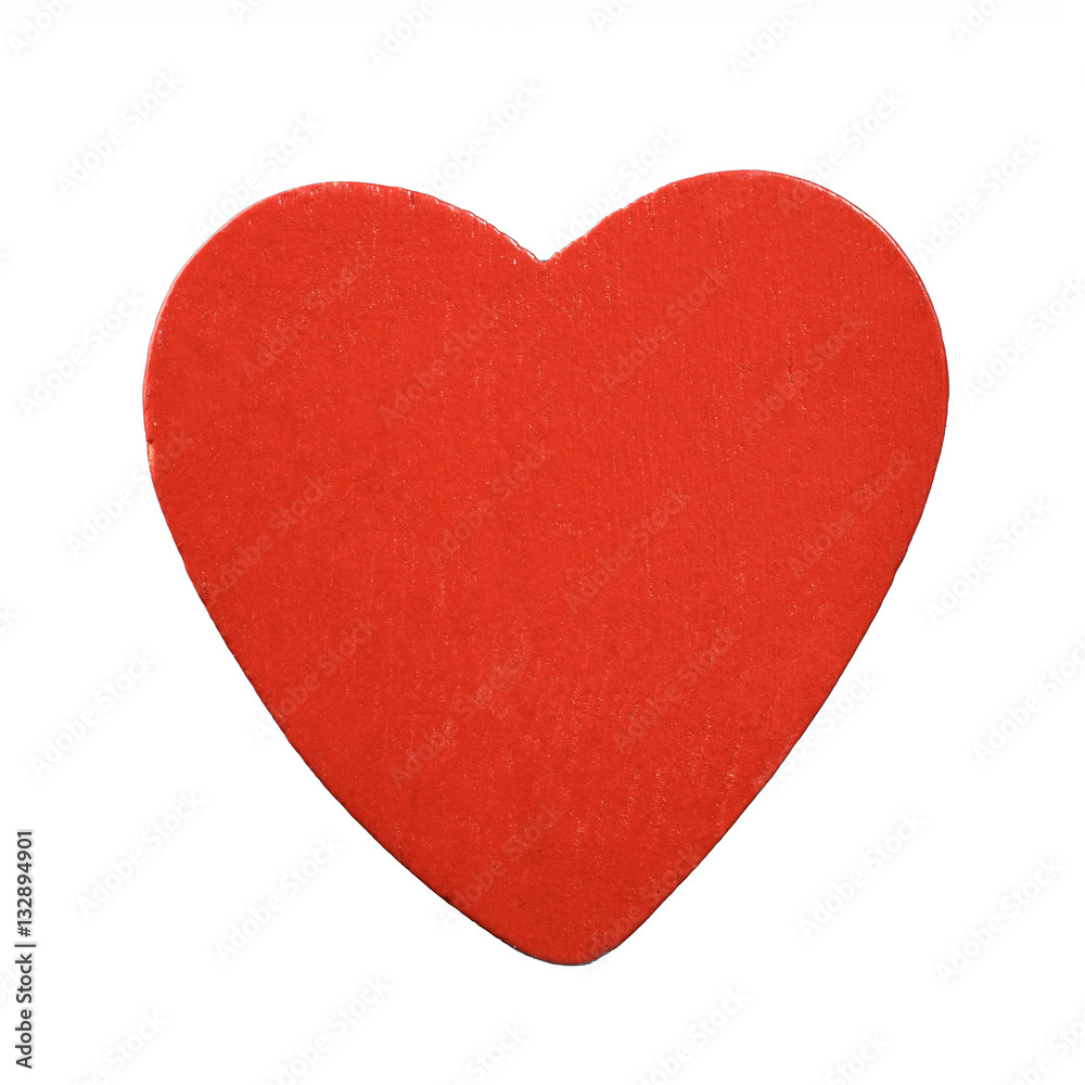 Red wooden heart isolated on white background