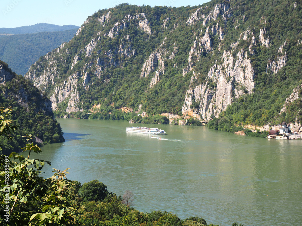 Boat in Danube canyon on Romania border