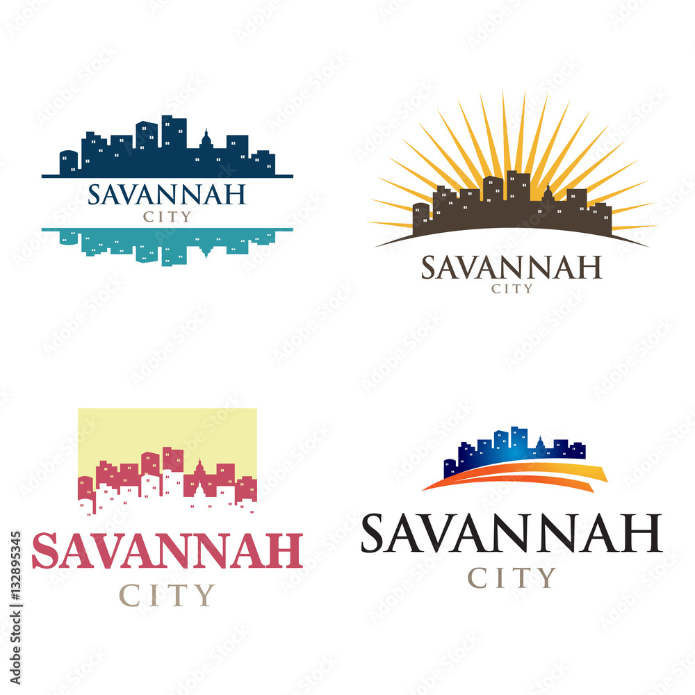 Savannah Georgia in Cityscape Skyline Silhouette Logo Stock Vector