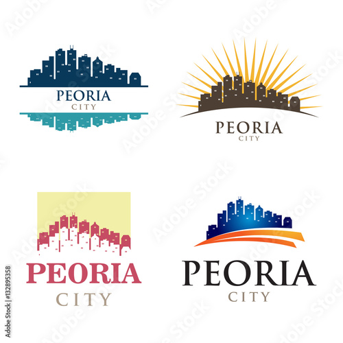 Peoria Illinois in Cityscape Skyline Silhouette Logo photo
