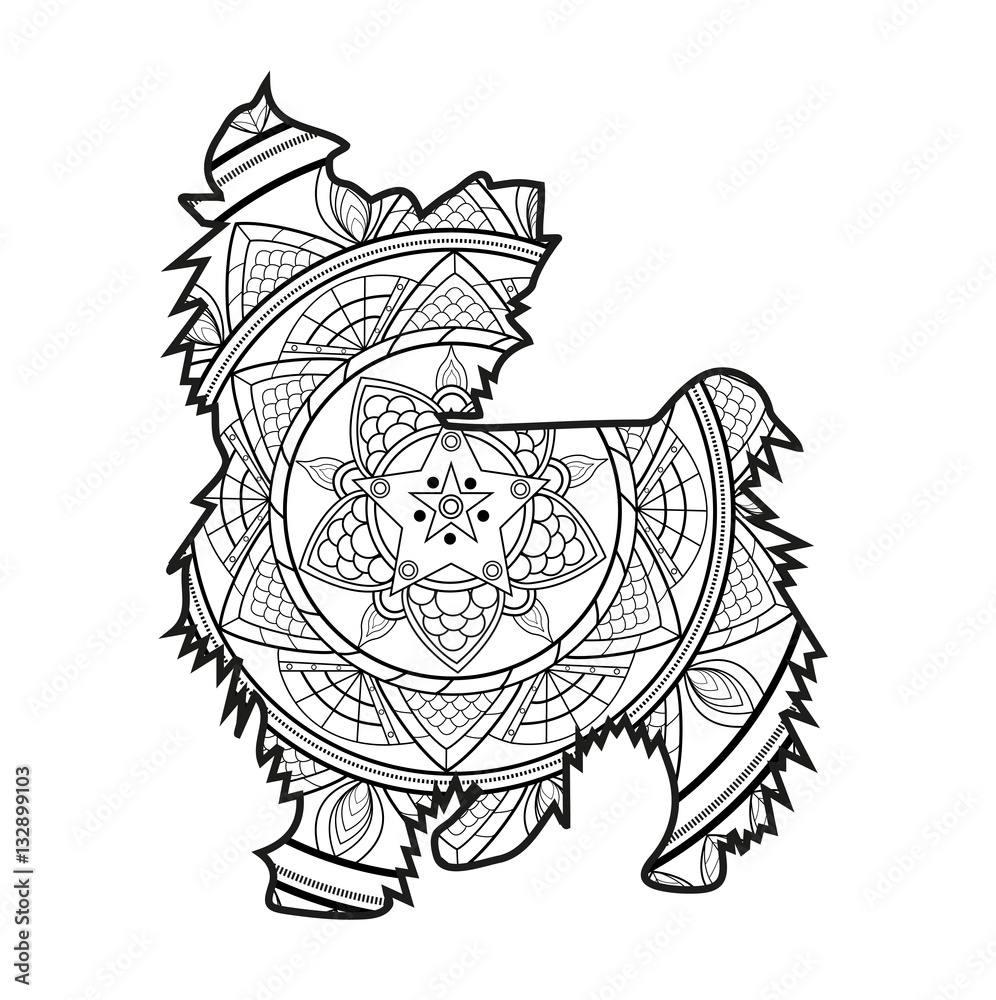 Fototapeta premium Vector illustration of a mandala dog for coloring book, cane mandala vettoriale da colorare