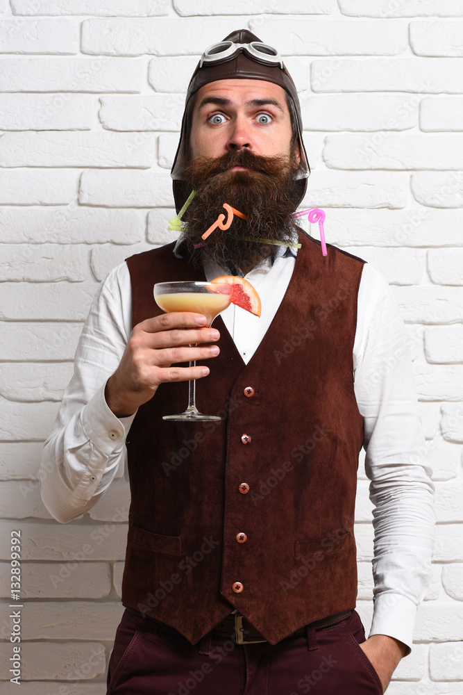 Fototapeta premium surprised handsome bearded pilot