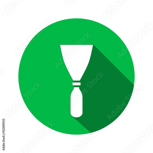 Tool icon. Spattle, surfacer, plastering instrument. Work, job, labour, toil, repair, building symbol. White sign on round button with long shadow. Vector isolated