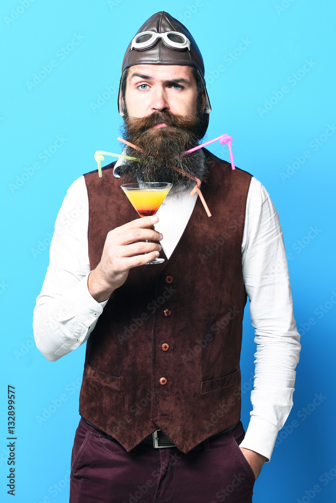 Fototapeta premium serious handsome bearded pilot