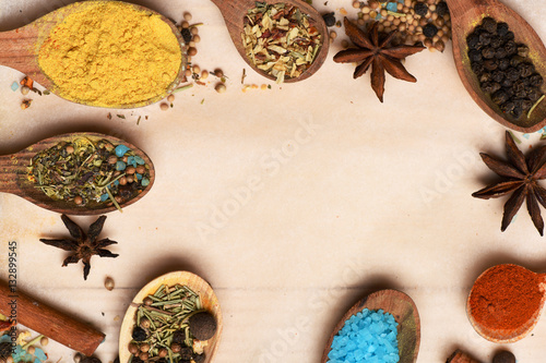 Fototapeta Naklejka Na Ścianę i Meble -  spoons with various spices
