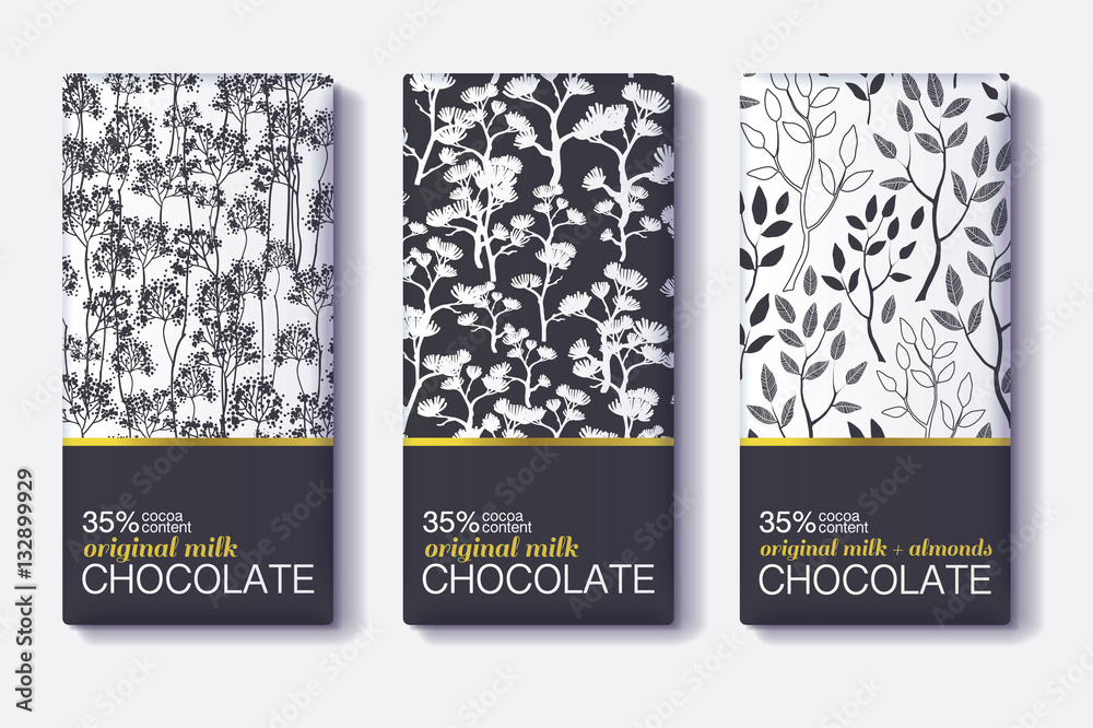 Vector Set Of Chocolate Bar Black, White and Gold Package Designs With ...