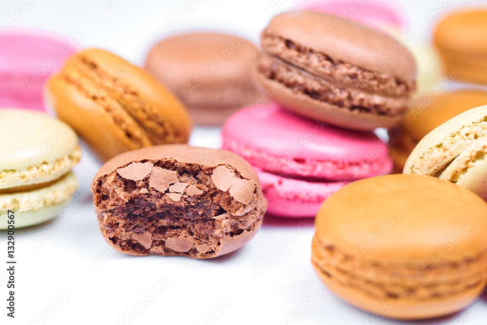 Colorful french macaroons on a white background Colorful french macaroons on a white background