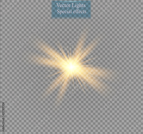 Glow light effect. Starburst with sparkles on transparent background. Vector illustration. Sun

