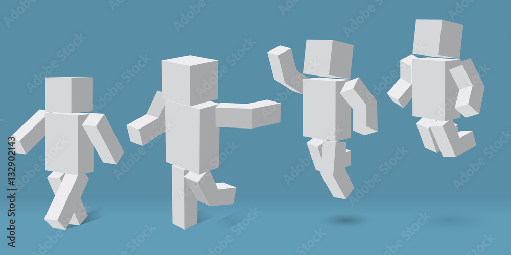 Fototapeta premium cubic character in four different poses.