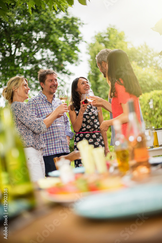 Wall Mural Group of friends toasting during a party on a terrace in summer