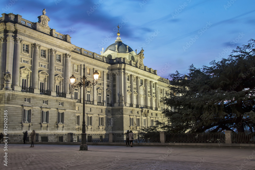 Royal Palace of Madrid at dusk