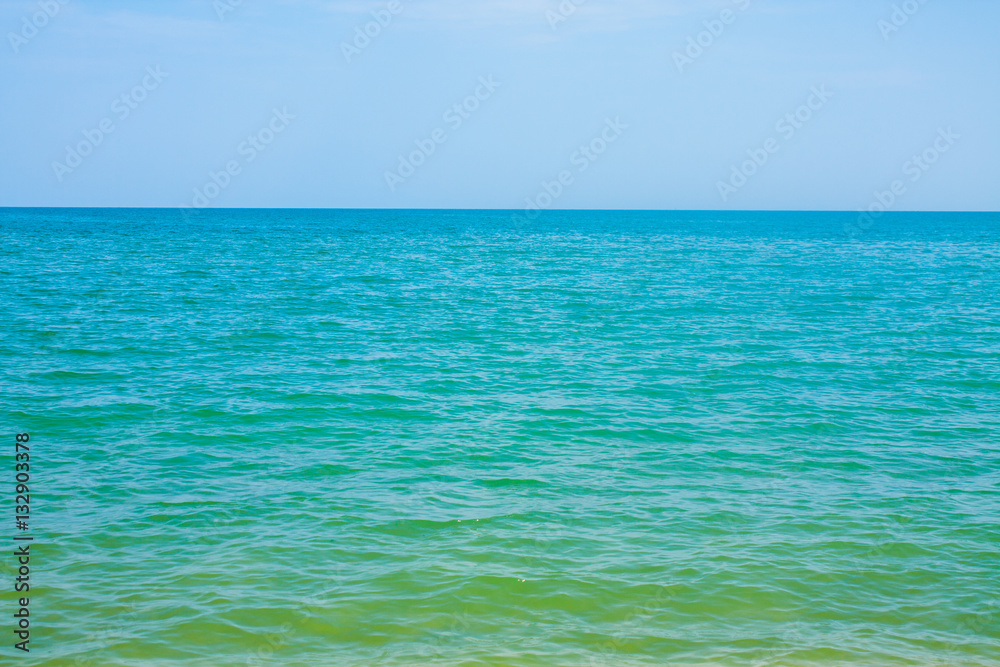 Adriatic Sea coast view. Seashore of Italy, summer sandy beach with clouds on horizon.