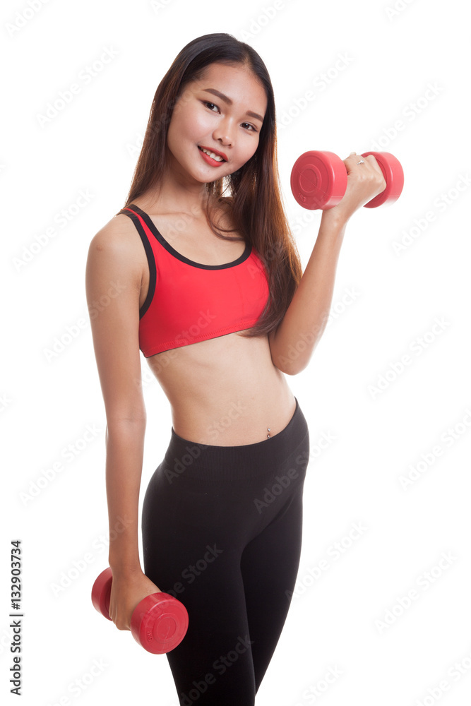 Beautiful Asian healthy girl exercise with dumbbell. Beautiful Asian healthy girl exercise with dumbbell.