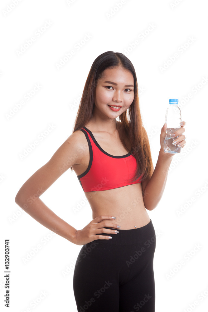 Beautiful Asian healthy girl with bottle of drinking water. Beautiful Asian healthy girl with bottle of drinking water.