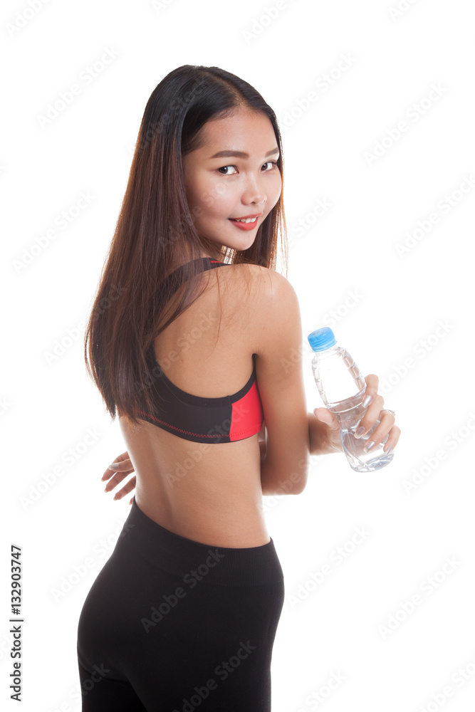 Beautiful Asian healthy girl with bottle of drinking water.