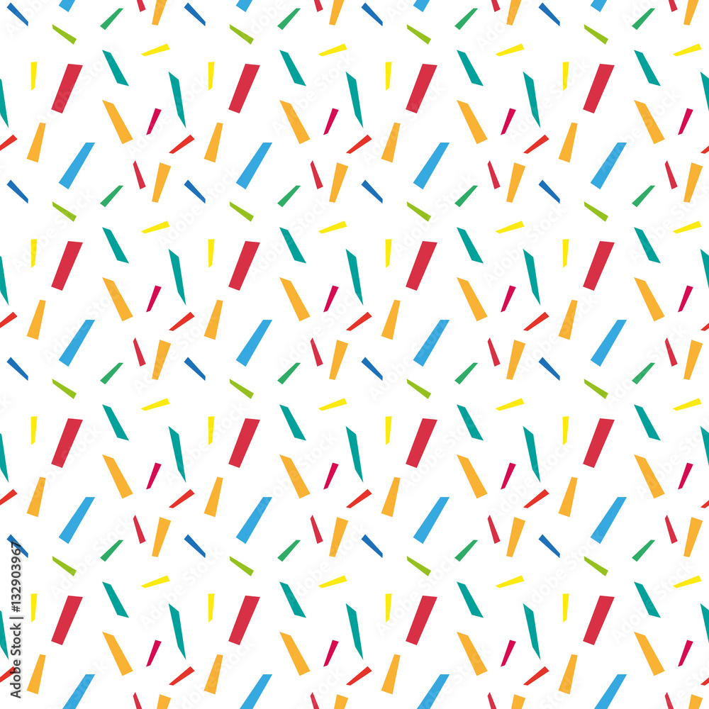 Festive confetti seamless pattern. Modern, geometric repeating texture. Memphis style endless background. Vector illustration