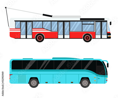 City road bus and trolleybus transport vector illustration.