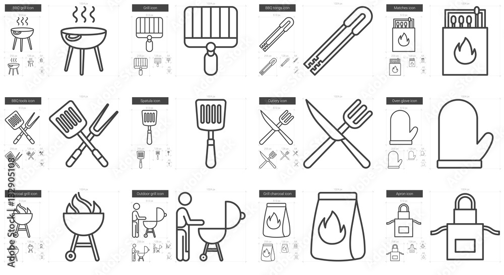 Barbecue line icon set. Barbecue line icon set.