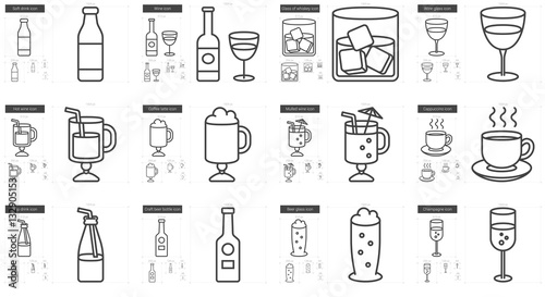 Drinks line icon set.