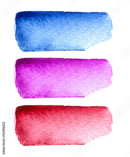 Set of colorful hand-painted watercolor brush strokes isolated on white background.