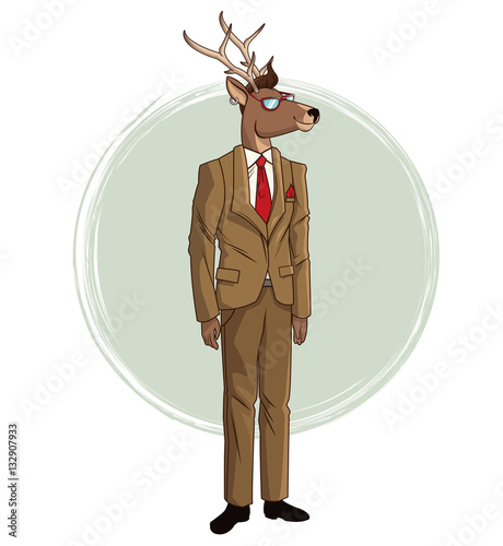 hipster deer suit red tie sunglasses vector illustration eps 10