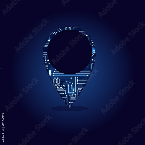 Geo Location Pin with a technological electronics circuit..