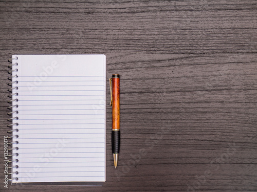Wood Desktop, Spiral Notebook, Pen on Desk