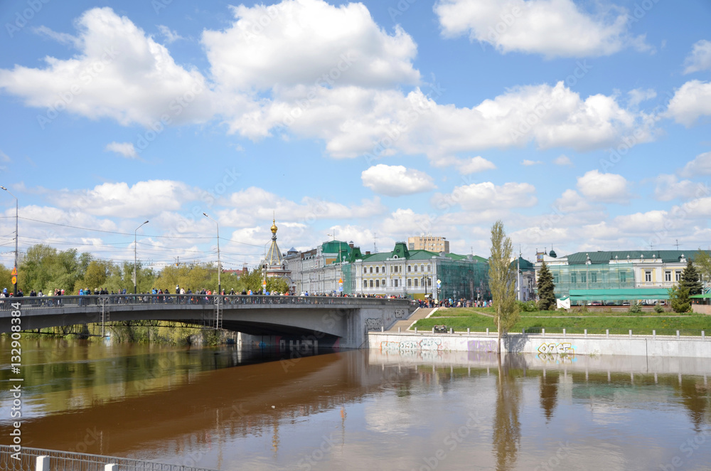 Om River in spring, the city of Omsk, Siberia, Russia