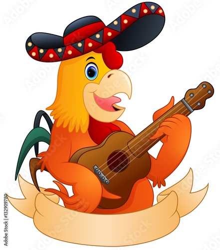 Cartoon rooster playing guitar