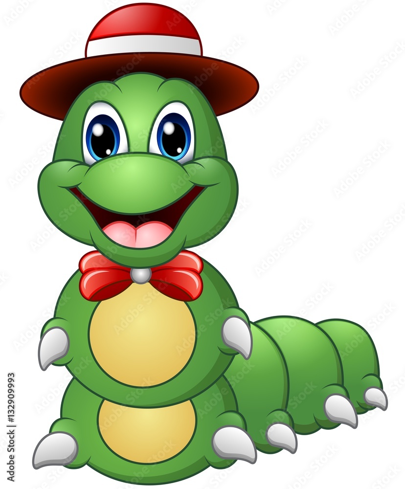Obraz premium Cartoon caterpillar with hat and bow tie