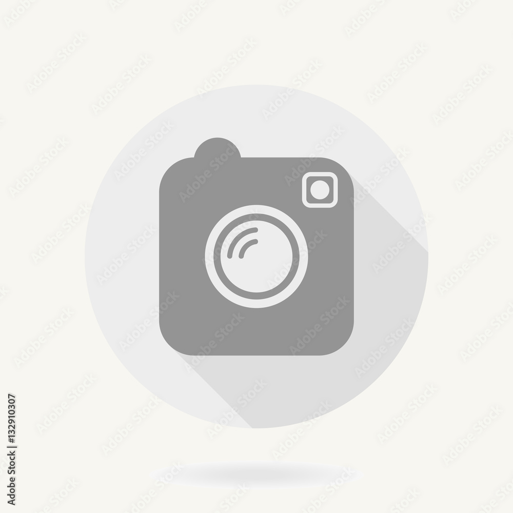 Camera gray flat icon in the light circle with long shadow Camera gray flat icon in the light circle with long shadow