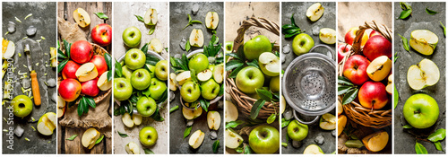 Food collage of fresh apple .