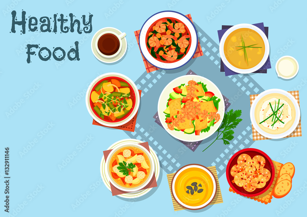Rich soup and seafood dishes icon, food design Rich soup and seafood dishes icon, food design
