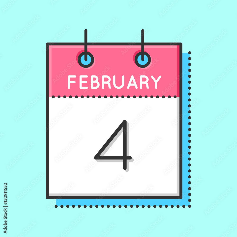 Vector Calendar Icon. Flat and thin line vector illustration. Calendar sheet on light blue background. February 4th, World Cancer Day Awareness Vector Calendar Icon. Flat and thin line vector illustration. Calendar sheet on light blue background. February 4th, World Cancer Day Awareness