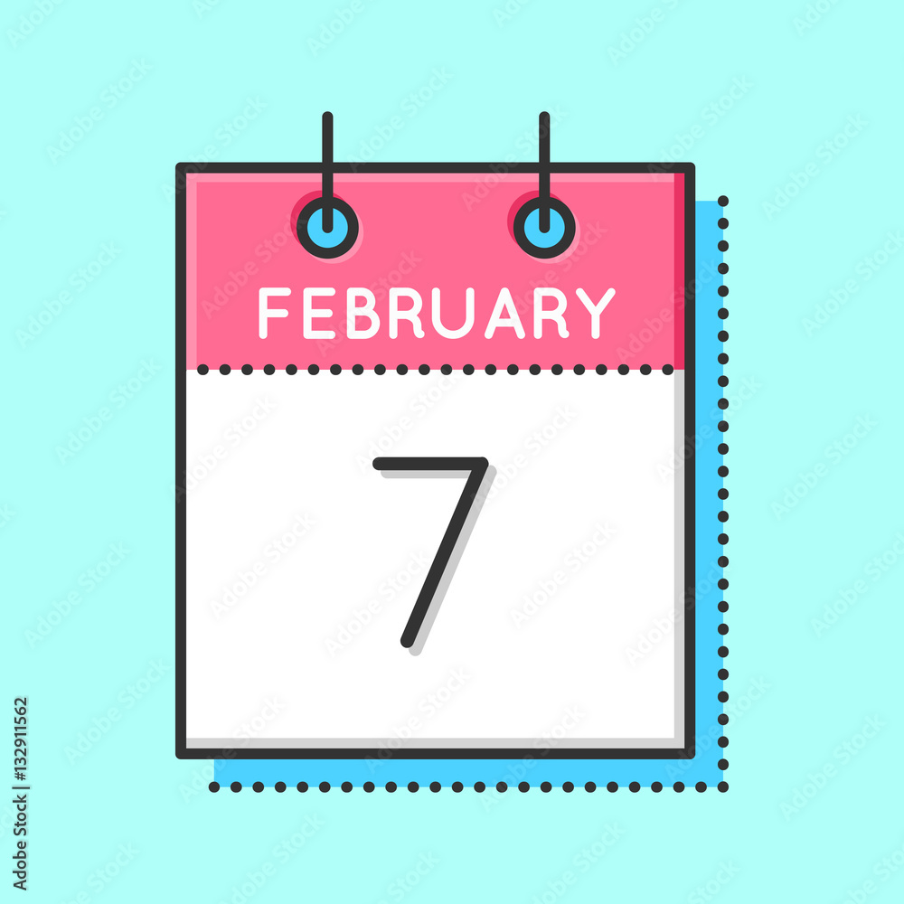 Vector Calendar Icon. Flat and thin line vector illustration. Calendar sheet on light blue background. February 7th. Vector Calendar Icon. Flat and thin line vector illustration. Calendar sheet on light blue background. February 7th.
