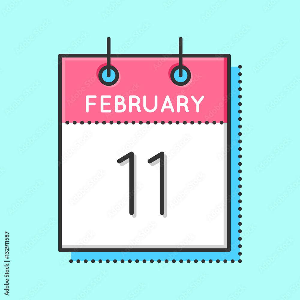 Vector Calendar Icon. Flat and thin line vector illustration. Calendar sheet on light blue background. February 11th. Chinese new year. National Day of Japan Vector Calendar Icon. Flat and thin line vector illustration. Calendar sheet on light blue background. February 11th. Chinese new year. National Day of Japan