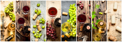 Obraz Kolaż żywności z czerwonego i białego wina.