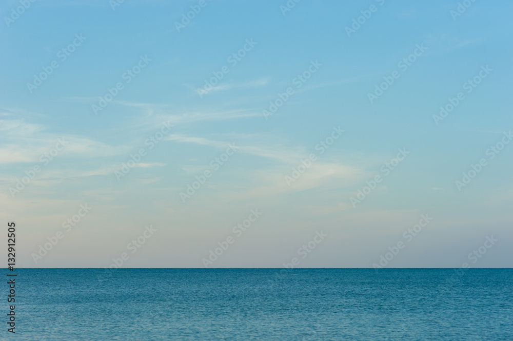 Calm Sea Ocean And Blue Sky Background,Beautiful white clouds on