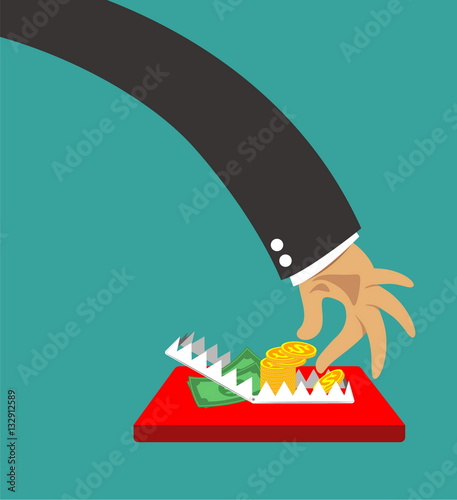 business trap with hand picking money and coins