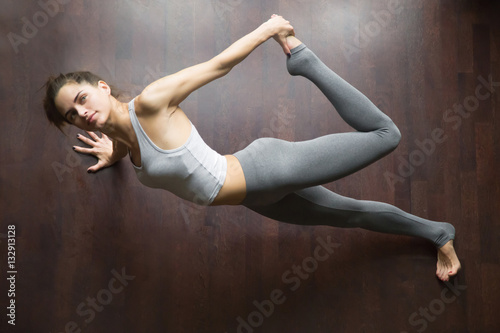 View from above of Partridge yoga Pose